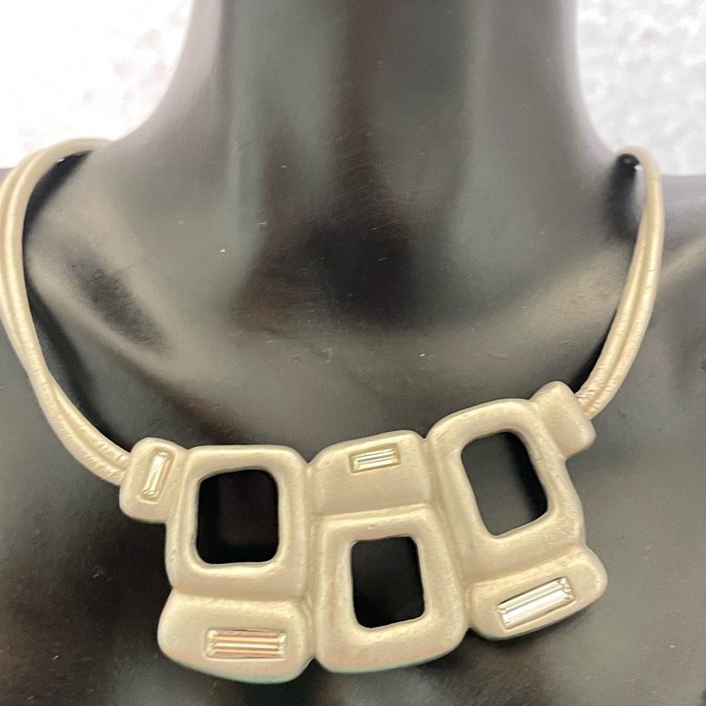Chicos Silver Tone Rectangular Statement Necklace - image 1